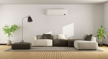 Minimalist living room with sofa and air conditioner - 3d rendering