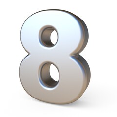 Metal font NUMBER EIGHT 8 3D render illustration isolated on white background