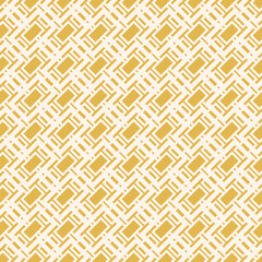 Simple geometric seamless pattern. Vector abstract texture with diagonal grid, lines, squares, rectangles, stripes. Stylish yellow modern background. Geo ornament. Repeat design for decor, wrapping