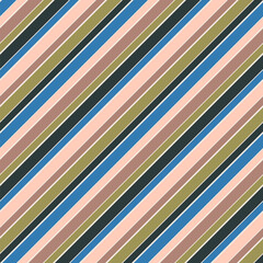 Simple diagonal stripes vector seamless pattern. Funky texture in retro colors, green, pink, blue, rose. Abstract striped background with parallel slanted lines. Elegant repeat vintage geo design