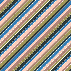 Simple diagonal stripes vector seamless pattern. Funky texture in retro colors, green, pink, blue, rose. Abstract striped background with parallel slanted lines. Elegant repeat vintage geo design