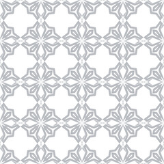 Vector abstract ornamental seamless pattern. Elegant minimal texture in oriental style. Gray and white floral background with flower shapes, crosses, repeat tiles. Geo design for decor, print, textile