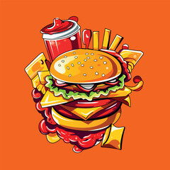 Burger and Fries Logo Vector Illustration