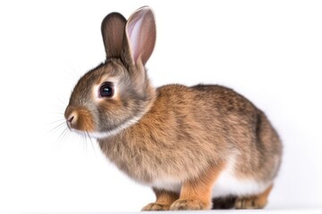 Fototapeta premium a cute brown rabbit sitting on a pristine white surface, generated by an AI algorithm