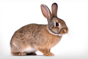 Obraz premium a cute brown rabbit sitting on a clean white floor, generated by AI technology