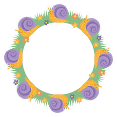 Cartton sweet cute snail round border frame wreath decoration