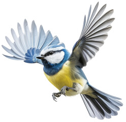 Flying blue tit isolated on white background as transparent PNG, generative AI - obrazy, fototapety, plakaty