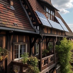 Fototapeta na wymiar Balcony Solar System on a half timbered house