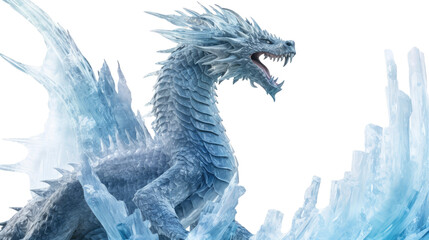 Glacial ice dragon isolated on white background as transparent PNG, generative AI © Flowal93