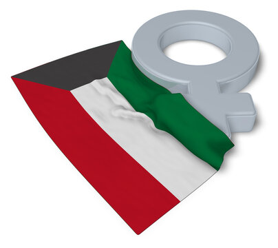 female symbol and flag of kuwait - 3d rendering