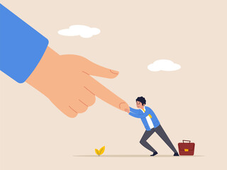 Challenge and ambition to do right thing. Conflict against boss or employer, david and goliath, fight against super power people, brave businessman fight and keep pushing against giant business hand.