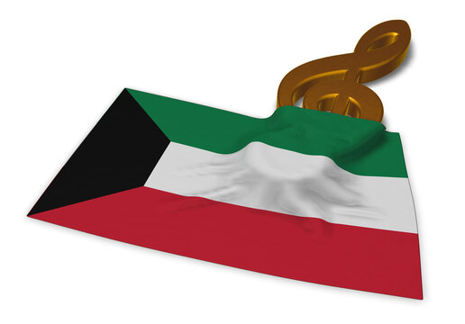clef symbol symbol and flag of kuwait - 3d rendering