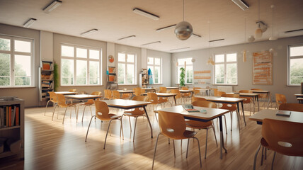 Fototapeta na wymiar Empty modern classroom. AI generated