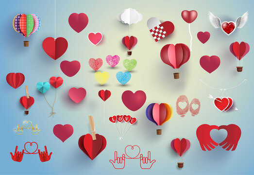 hearts set for love and valentine design,paper art and craft.
