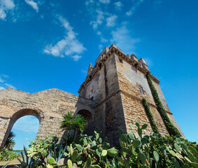 Picturesque historical fortification tower Torre Colimena on Salento Ionian sea coast, Taranto,...