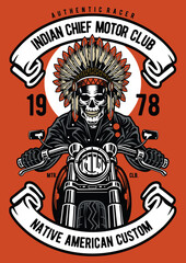 Fototapeta na wymiar Indian Chief Native American Motorcycle Racing Tshirt Design Retro Vintage Classic 