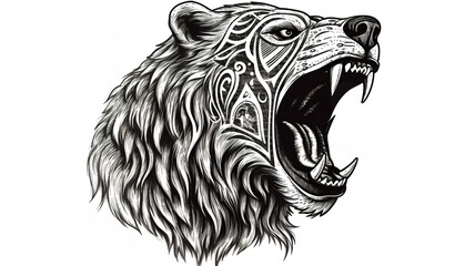 Nordic Bear Tattoo Template Drawing Coloring Page vector image linework ai gen