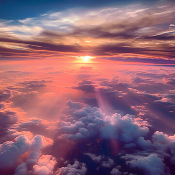 Sunset from a bird's eye view, generative AI