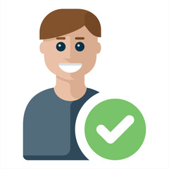 User Checked icon. vector graphics designs.Valid User vector flat icon. Human face has glad mood.