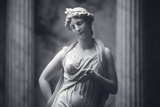 Majestic marble statue of an ancient Greek goddess, creae-ted with AI 