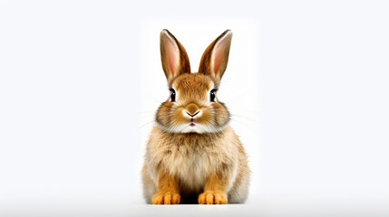 cute bunny looks at the camera against white background, generative AI