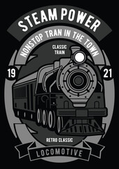 Steam Power Locomotive Train Tshirt Design Retro Vintage 