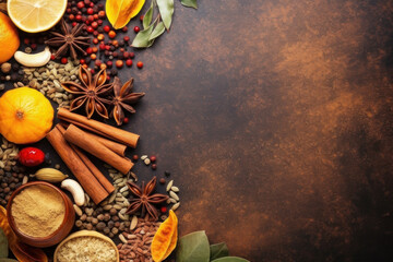 Spices. Background with copy space. AI generative.