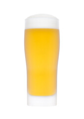 Cold frosted glass of lager beer with foam isolated on white background