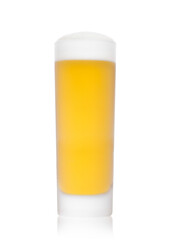 Cold frosted glass of lager beer with foam isolated on white background