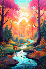 Obraz na płótnie Canvas Magical forest inhabited by friendly animals. Generative AI.