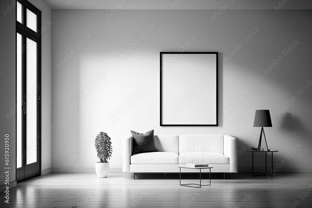 Canvas Prints classic living room in black and white. Generative AI