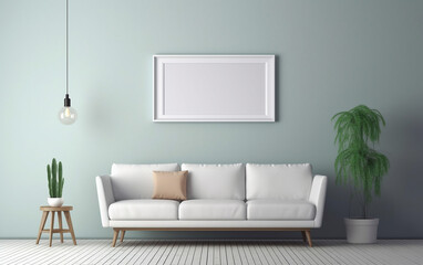 The sofa was beneath a white picture frame.   Generative AI