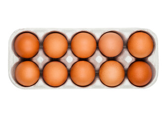 Raw farm fresh eggs in white paper tray isolated on white background