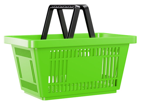 Green shopping basket. Render 3d