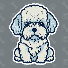vector purebred bichon maltese dog stickers, bichon maltese dog illustration, pet sticker, beautiful bichon maltese dog