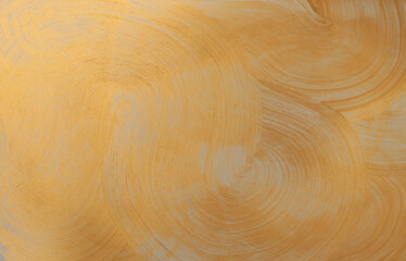 Gold circle strip line painting smear blot canvas paper. Abstract texture color stain brushstroke background.