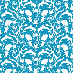 Obraz premium Vector Otomi Style Marine Seamless Pattern