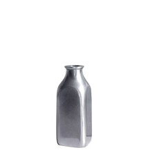 an empty silver colored metal bottle or vase on a transparent background with copy space
