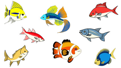 Colour vector set of cute fishes