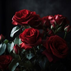 A bouquet of red roses isolated on a dark background