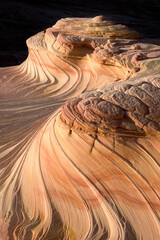 Upper second Wave sandstone rock formation in Arizona United of America near border with Utah situated in North Coyote Buttes in the Paria Canyon-Vermilion Cliffs Wilderness of the Colorado Plateau