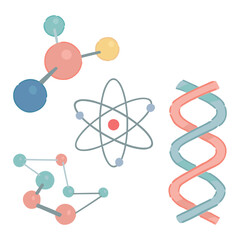 Obraz premium Biology chemistry formulas, school attributes collection. Set of cartoon style vector illustrations clip arts isolated on white.