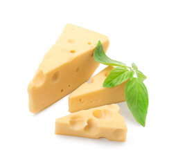 Tasty Swiss cheese isolated on white background