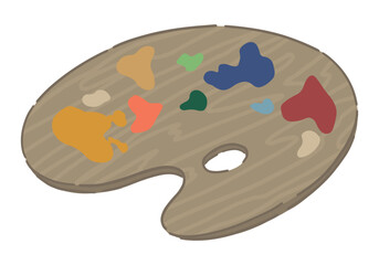 Artist paint palette clipart. Stationery and school supplies, hobby, art class doodle isolated on white. Cartoon style vector illustration.