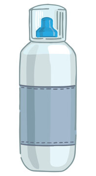 Colored Doodle Of Reusable Bottle For Water. Liquid Container. Sports Accessory Clipart. Cartoon Style Vector Illustration Isolated On White.