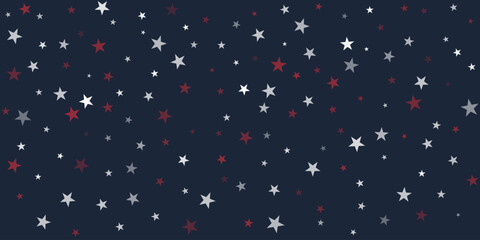 Fototapeta na wymiar Stars confetti background. USA red and blue stars backdrop. American glitter horizontal border