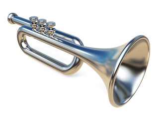 Fototapeta na wymiar Simple silver trumpet 3D render illustration isolated on white background