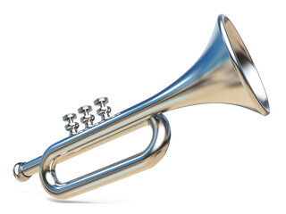Obraz na płótnie Canvas Simple silver trumpet 3D render illustration isolated on white background