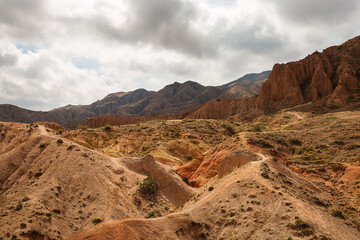 Panorama of the canyon fairytale or skazka , Issyk-Kul , Kyrgyzstan .