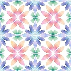 Seamless pattern background with abstract watercolor textured floral ornament for printing, packaging, textile. Aquarelle simple mosaic on white background. Bright pastel colors
